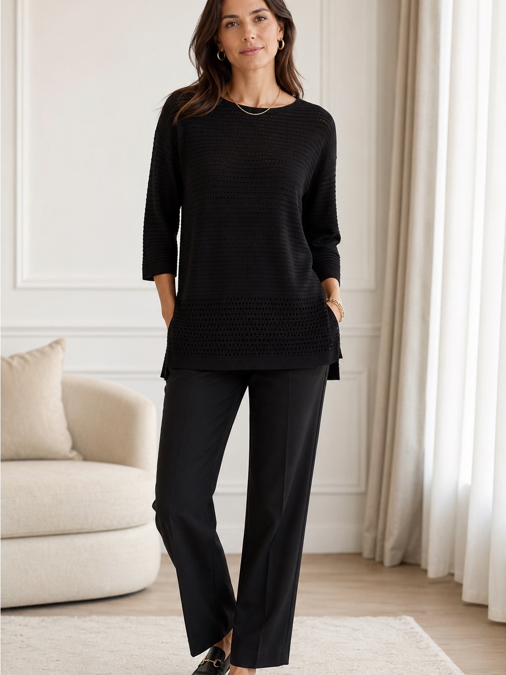 Neiman Marcus Cashmere Collection Silk Cashmere Tunic Sweater Small